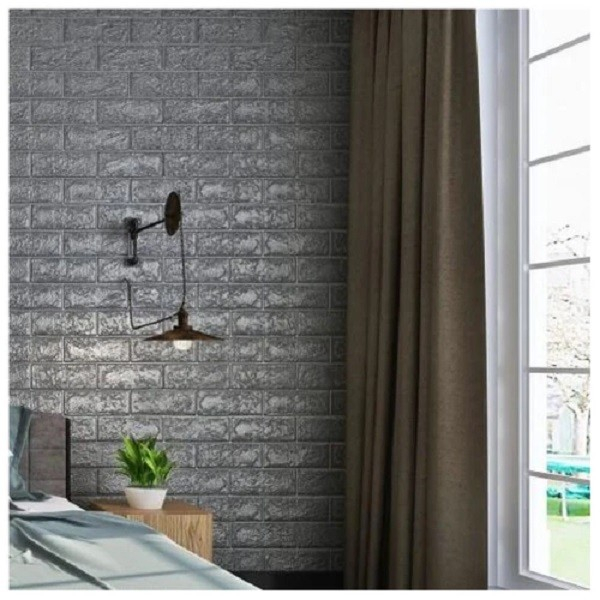 Set 10 Placi Tapet 3D, , 70 x 77 cm, Grosime 3 mm, din Polietilena, Model Caramida, Suprafata acoperita 5.3 mp, Argintiu [2]