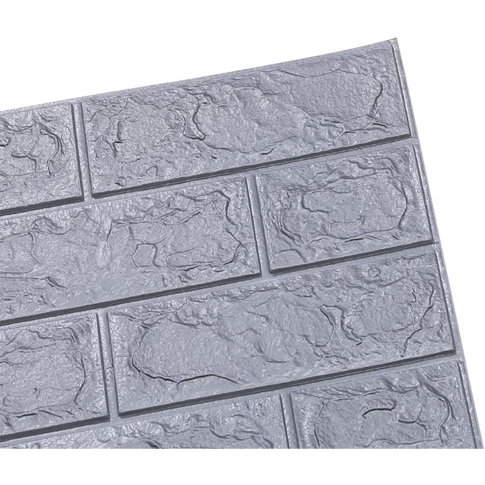Set 10 Placi Tapet 3D, , 70 x 77 cm, Grosime 3 mm, din Polietilena, Model Caramida, Suprafata acoperita 5.3 mp, Argintiu [7]