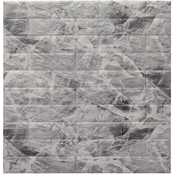Set 10 Placi Tapet 3D, , 70 x 77 cm, Grosime 3 mm, din Polietilena, Model Caramida, Suprafata acoperita 5.3 mp, Marmura Gri [5]