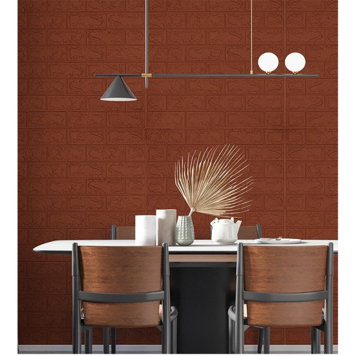 Set 10 Placi Tapet 3D, , 70 x 77 cm, Grosime 3 mm, din Polietilena, Model Caramida, Suprafata acoperita 5.3 mp, Maro [6]