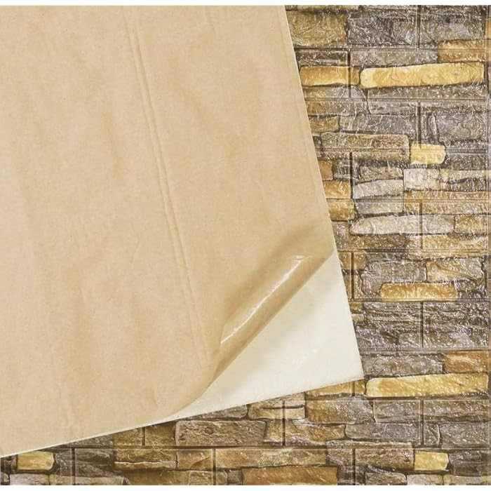 Set 10 Placi Tapet 3D, , 70 x 77 cm, Grosime 3 mm, din Polietilena, Model Caramida, Suprafata acoperita 5.3 mp, Piatra Galbena [6]