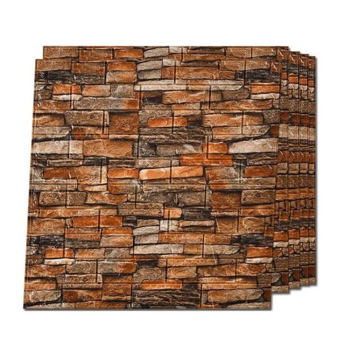 Set 10 Placi Tapet 3D, , 70 x 77 cm, Grosime 3 mm, din Polietilena, Model Caramida, Suprafata acoperita 5.3 mp, Piatra Galbena [2]