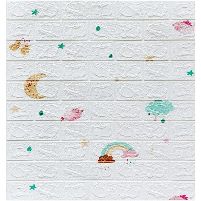 Set 10 Placi Tapet 3D, , 70 x 77 cm, Grosime 3 mm, din Polietilena, Tip Caramida, Model Curcubeu, Suprafata acoperita 5.3 mp, Alb [5]