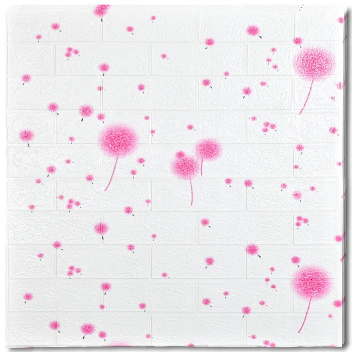 Set 10 Placi Tapet 3D, , 70 x 77 cm, Grosime 3 mm, din Polietilena, Tip Caramida, Model Papadie Roz, Suprafata acoperita 5.3 mp, Alb [3]