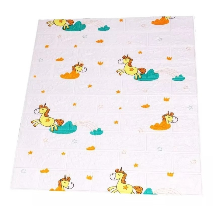 Set 10 Placi Tapet 3D, , 70 x 77 cm, Grosime 3 mm, din Polietilena, Tip Caramida, Model Unicorni, Suprafata acoperita 5.3 mp, Alb [5]