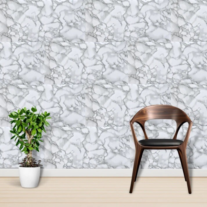 Set 10 Placi Tapet, , 60 x 30 cm, Grosime 1.5 mm, din PVC, Model Imitatie de Marmura, Suprafata acoperita 1.8 mp, Gri [4]