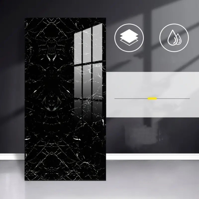Set 10 Placi Tapet, , 60 x 30 cm, Grosime 1.5 mm, din PVC, Model Imitatie de Marmura, Suprafata acoperita 1.8 mp, Negru [2]