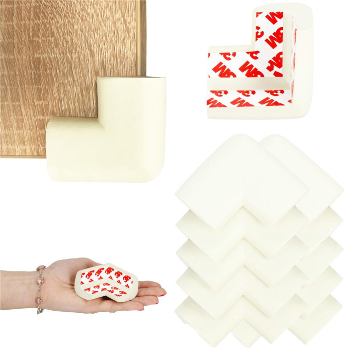 Set 10 protectii colturi pentru siguranta copii, 60x35mm, spuma EPE, crem [12]