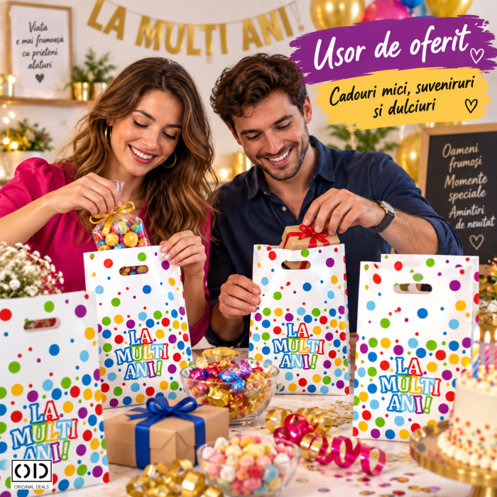 Set 10 Pungi Cadou cu Maner, Mesaj La Multi Ani, 16,5 x 25 cm, Multicolor | ORIGINAL DEALS [4]