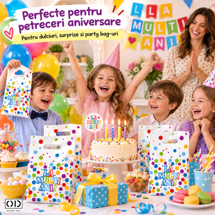 Set 10 Pungi Cadou cu Maner, Mesaj La Multi Ani, 16,5 x 25 cm, Multicolor | ORIGINAL DEALS [3]