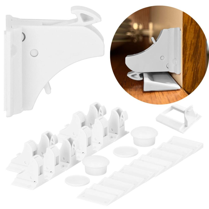 Set 4 sigurante magnetice ascunse, blocator sertare si usi, 2 sisteme fixare incluse, alb [19]