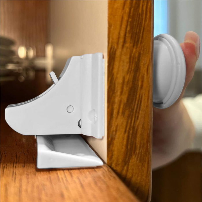 Set 4 sigurante magnetice ascunse, blocator sertare si usi, 2 sisteme fixare incluse, alb [28]