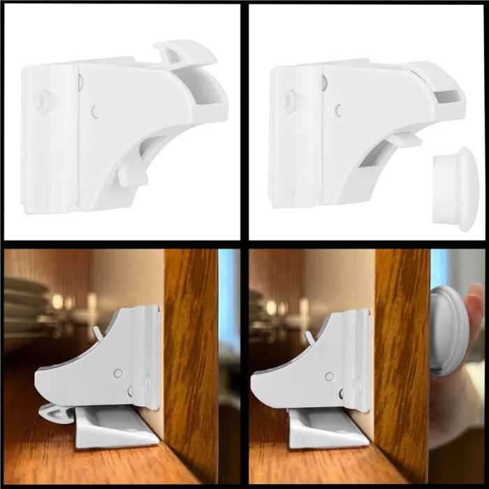 Set 4 sigurante magnetice ascunse, blocator sertare si usi, 2 sisteme fixare incluse, alb [7]