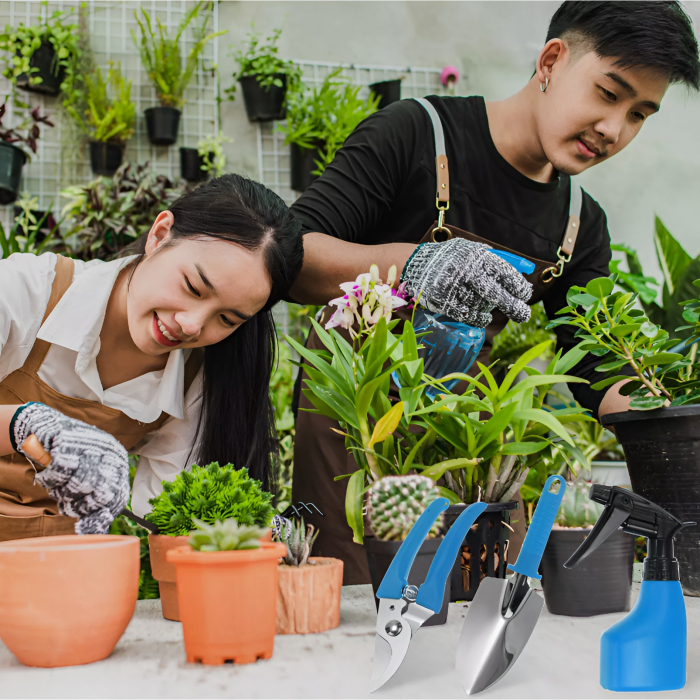 Set 10 Unelte de Gradina, , pentru Plantare Prelucrare Sol si Ingrijire Plante, Manere Albastre, Material PVC si Otel Inoxidabil, Cutie Inclusa, 37x28x7 cm, Negru [7]