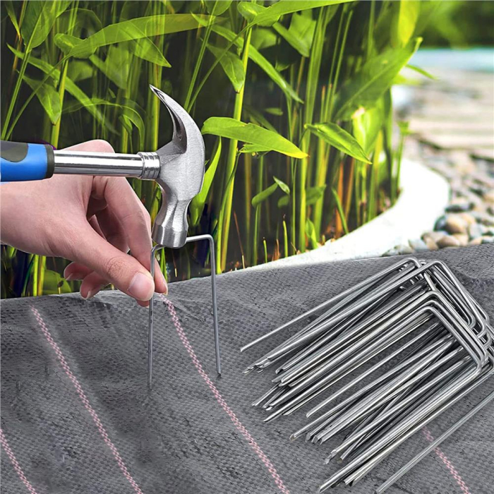 Set 100 ancore metalice pentru fixare agrotextil, 15x7 cm, argintiu [5]