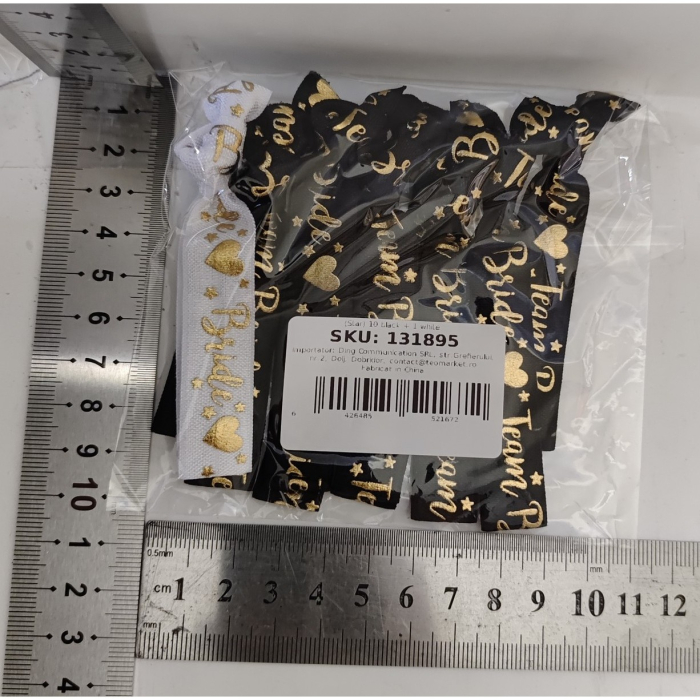 Set 11 Bratari, , pentru Petrecerea Burlacitelor, din Panza, Marime Universala, Alb/Negru [2]