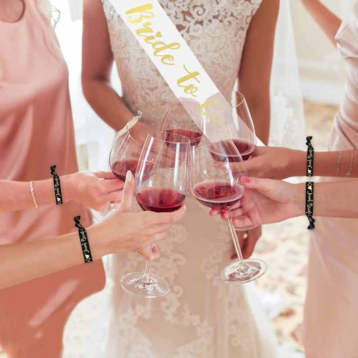 Set 11 Bratari, , pentru Petrecerea Burlacitelor, din Panza, Marime Universala, Alb/Negru [4]