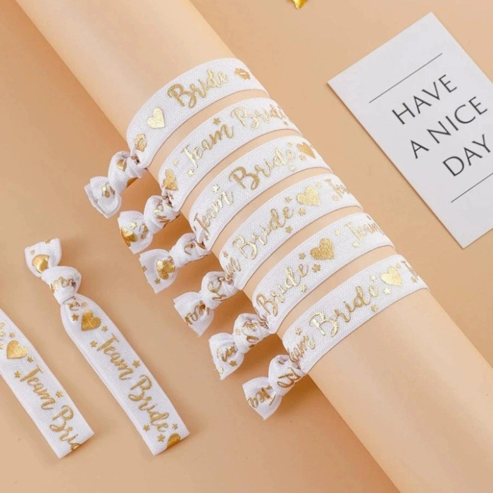 Set 11 Bratari, , pentru Petrecerea Burlacitelor, din Panza, Marime Universala, Alb/Roz [5]