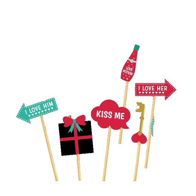 Set 12 Accesorii pentru Petrecere, , Props pentru Photo Corner, Tematica Iubire, Multicolor [3]