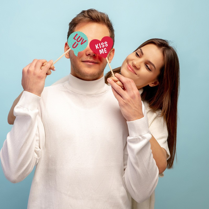 Set 12 Accesorii pentru Petrecere, , Props pentru Photo Corner, Tematica Iubire, Multicolor [5]