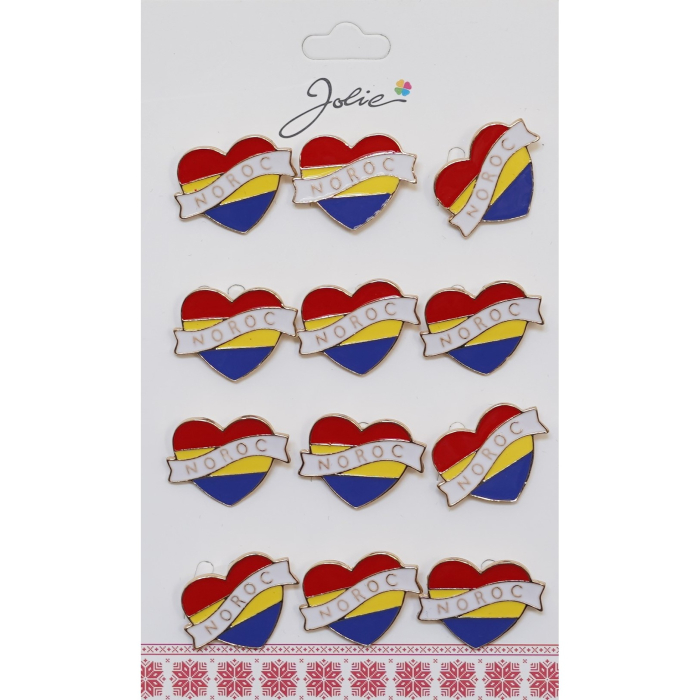 Set 12 Brose Martisor Primavara Inima Tricolor cu Mesaj Noroc [1]