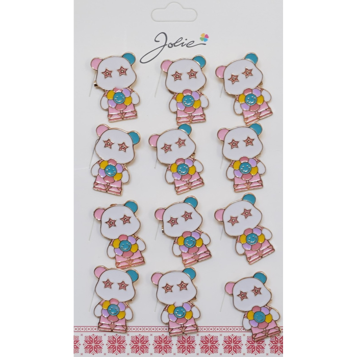 Set 12 Brose Martisor Urs Panda cu Floare Multicolora [1]