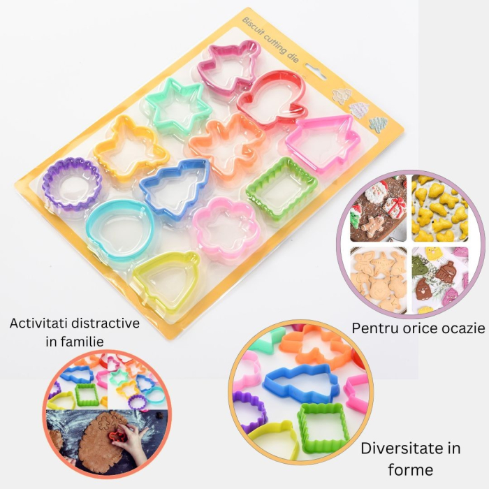 Set 12 forme pentru prajituri , material polipropilena, diverse forme, pentru orice ocazie, adancime 1.6 cm, 23.3 x 33.5 x 1.8 cm, multicolor [5]