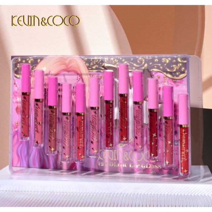 Set 12 Lip Gloss Kevin&Coco, nuante de rosu, rose, nude, roz, cutie dreptunghiulara, 26.5x16.5x2.2 cm, 200 g, multicolor [4]