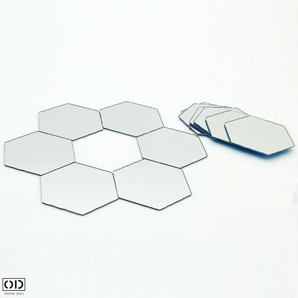 Oglinzi Decorative Hexagonale tip Fagure Hexagon pentru Baie Bucatarie si Living - 12 Bucati Sticker XL [11]