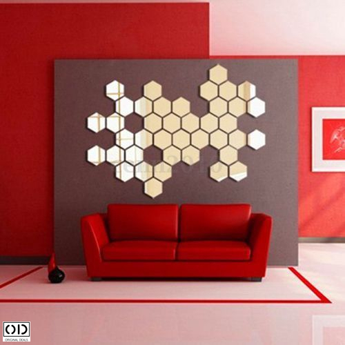 Oglinzi Decorative Hexagonale tip Fagure Hexagon pentru Baie Bucatarie si Living - 12 Bucati Sticker XL [4]