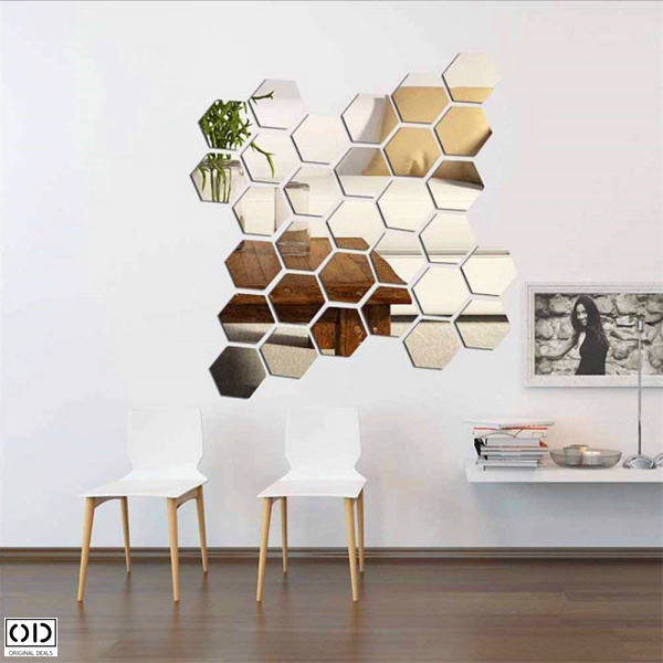 Oglinzi Decorative Hexagonale tip Fagure Hexagon pentru Baie Bucatarie si Living - 12 Bucati Sticker XL [7]