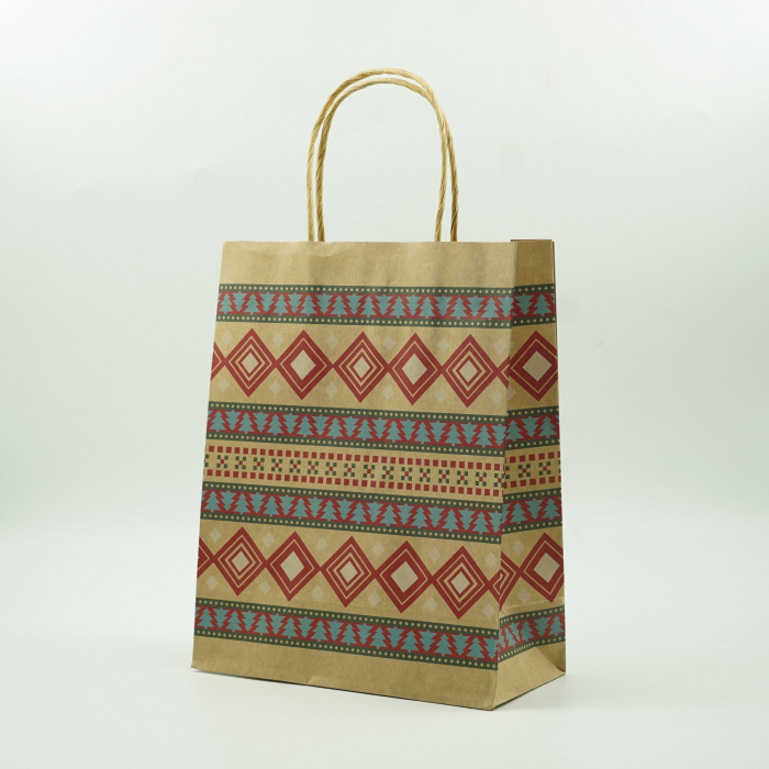 Set 12 Pungi Cadou, , Imprimeu Tematica Craciun, Model Random, din Hartie, Impachetare Usoara a Cadourilor, 18.5x22.5x8.5 cm, Multicolor [12]