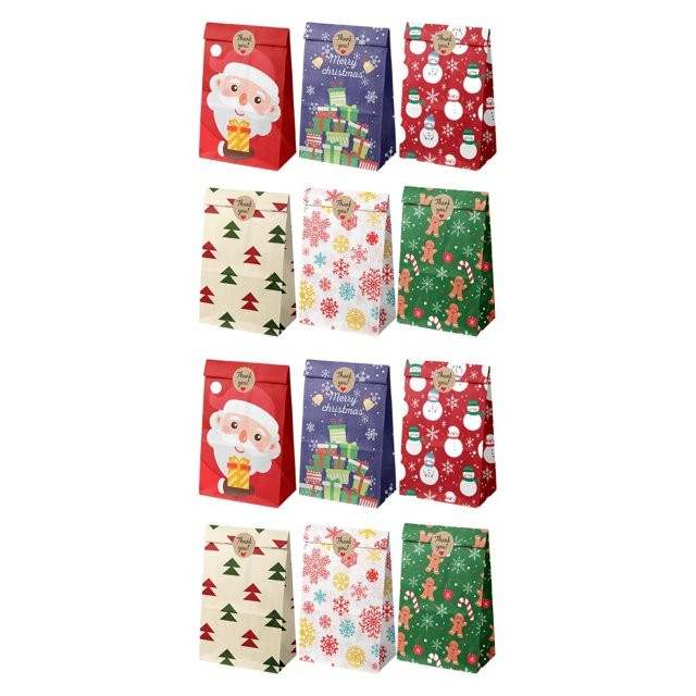 Set 12 Pungi de Cadou, , Tema Craciun, cu Motive Festive, 12 Stickere Incluse, 22 x 12 x 8 cm, din Hartie, Multicolor [4]