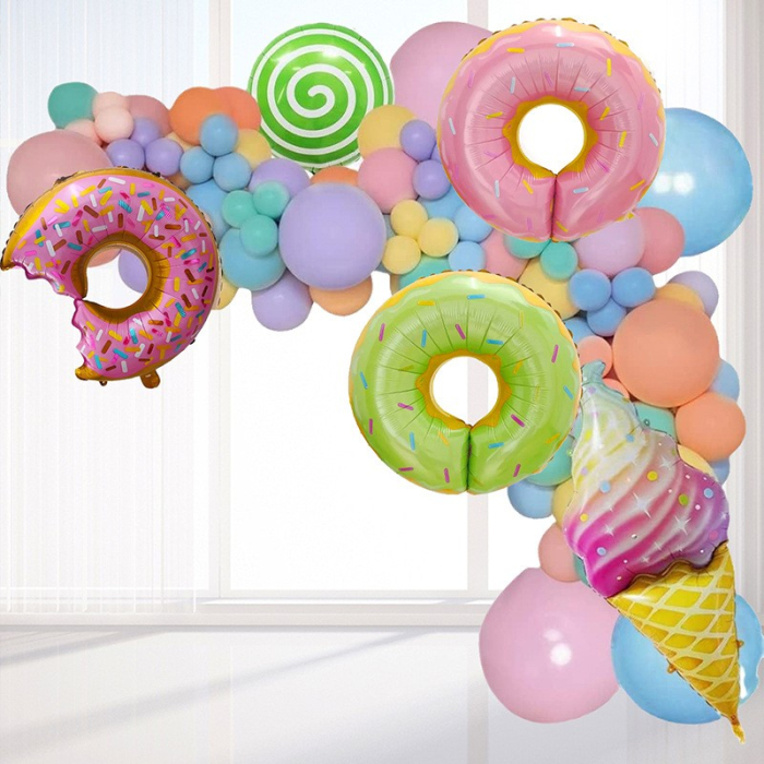 Set 124 Baloane, , din Latex si Folie de Aluminiu, Model Candy, Diferite Marimi, Multicolor [2]