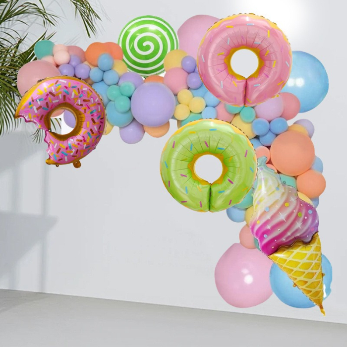 Set 124 Baloane, , din Latex si Folie de Aluminiu, Model Candy, Diferite Marimi, Multicolor [5]