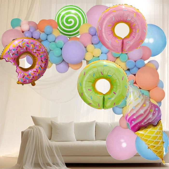 Set 124 Baloane, , din Latex si Folie de Aluminiu, Model Candy, Diferite Marimi, Multicolor [4]