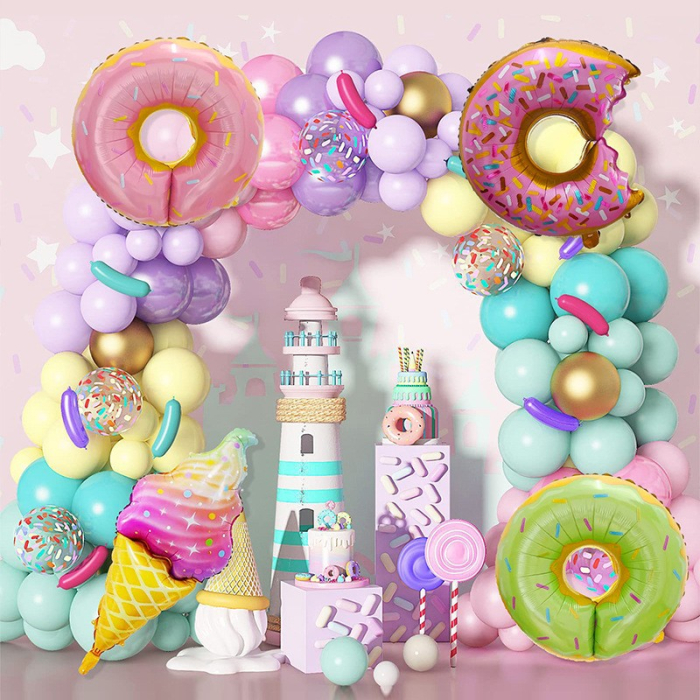 Set 124 Baloane, , din Latex si Folie de Aluminiu, Model Candy, Diferite Marimi, Multicolor [3]