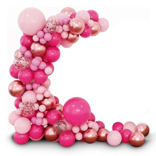 Set 126 Baloane din Latex, , Model Petrecere pentru Arcada, Baloane Party, 12 cm, 25 cm, 30 cm, 45 cm, Roz, Roz Pal, Gold [4]