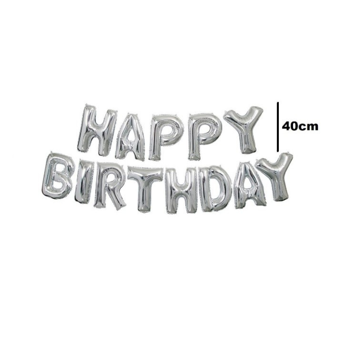 Set 13 Baloane Folie, , Tip Ghirlanda, Model Happy Birthday, 40 cm, Argintiu [3]