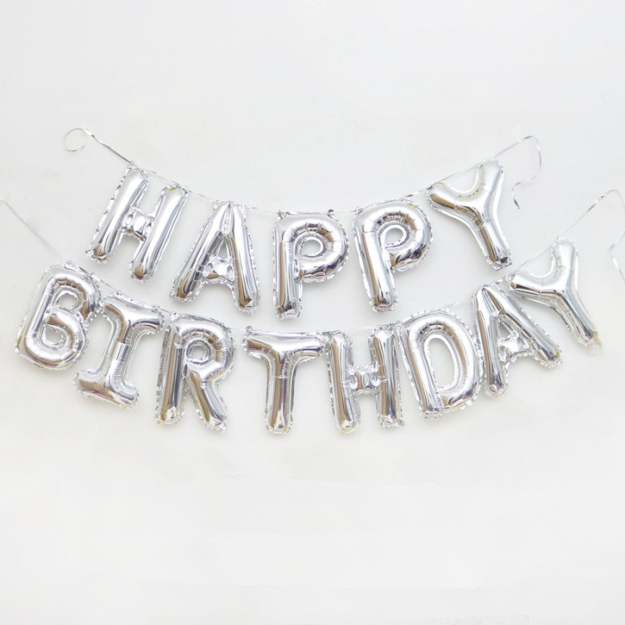 Set 13 Baloane Folie, , Tip Ghirlanda, Model Happy Birthday, 40 cm, Argintiu [4]