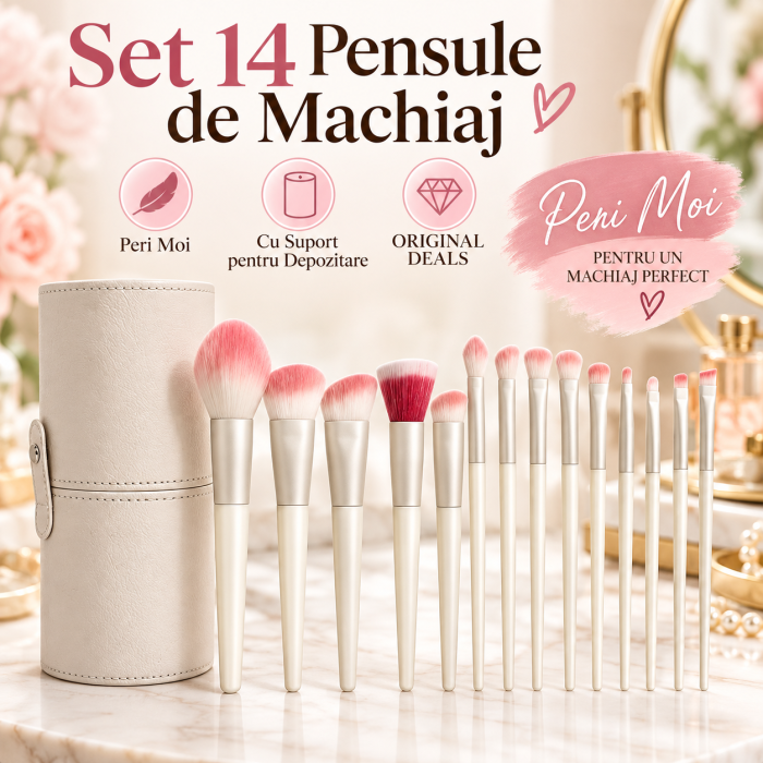 Set 14 Pensule de Machiaj cu Peri Moi si Suport de Depozitare, Bej - ORIGINAL DEALS [2]