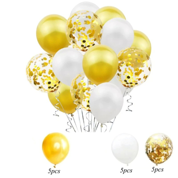 Set 15 baloane pentru petrecere, , alb/auriu, 30 cm [3]