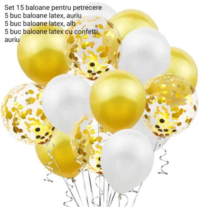 Set 15 baloane pentru petrecere, , alb/auriu, 30 cm [2]