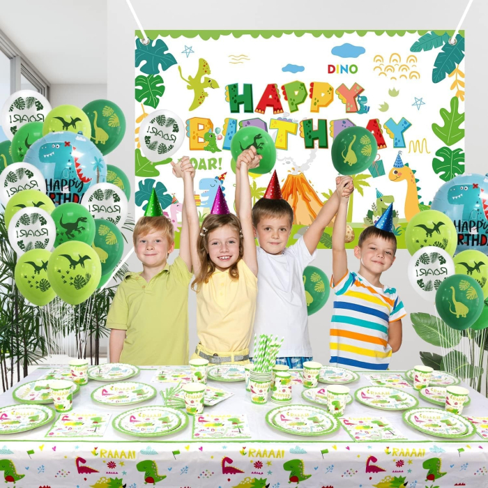 Set 16 Accesorii de Masa, , Colectia Dino Park, 136 Piese, din Carton/Plastic/Hartie, Multicolor [2]