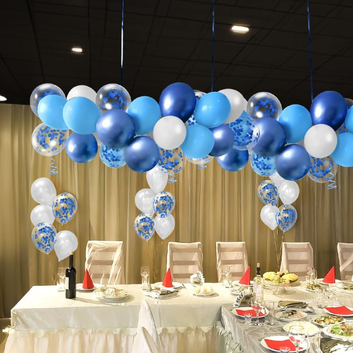 Set 16 Baloane din Latex Metalizate, , Model Party, 30 cm, Alb, Albastru, Albastru Chrome, Transparent Confetti 2.8 g [3]