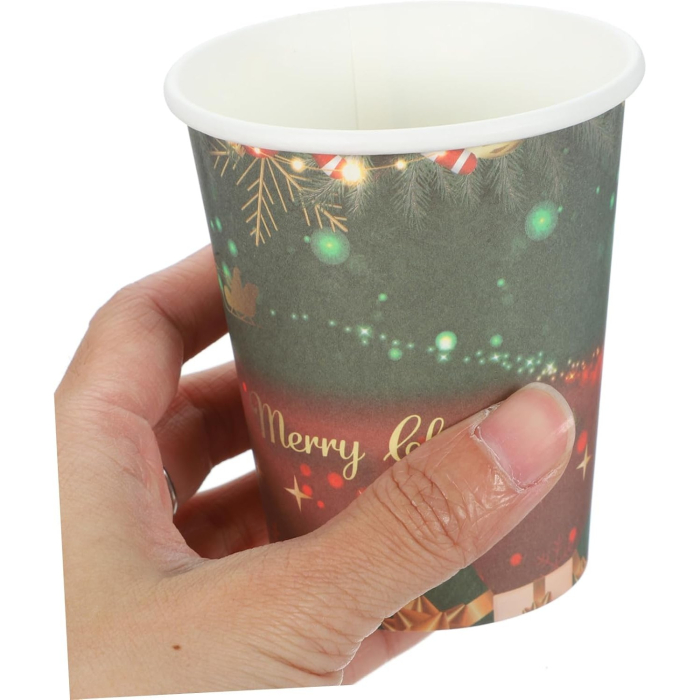 Set 16 Pahare de Unica Folosinta, , Model Merry Christmas, Tematica de Craciun, 9.14 cm, Rosu Verde [2]