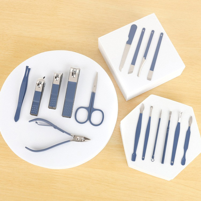 Set 16 Piese de Ingrijire Cosmetica, , pentru Manichiura, Pedichiura, Fata, Geanta Organizatoare din Piele Ecologica Inclusa, Albastru [9]