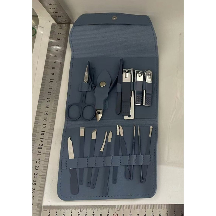 Set 16 Piese de Ingrijire Cosmetica, , pentru Manichiura, Pedichiura, Fata, Geanta Organizatoare din Piele Ecologica Inclusa, Albastru [10]