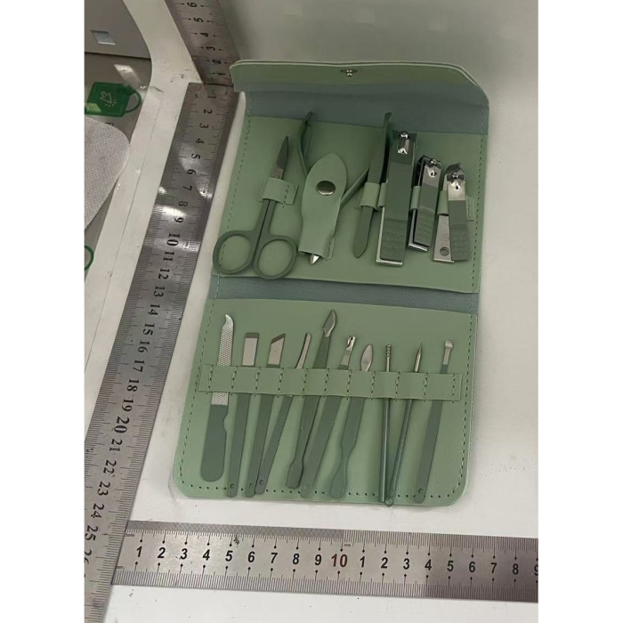 Set 16 Piese de Ingrijire Cosmetica, , pentru Manichiura, Pedichiura, Fata, Geanta Organizatoare din Piele Ecologica Inclusa, Verde [8]