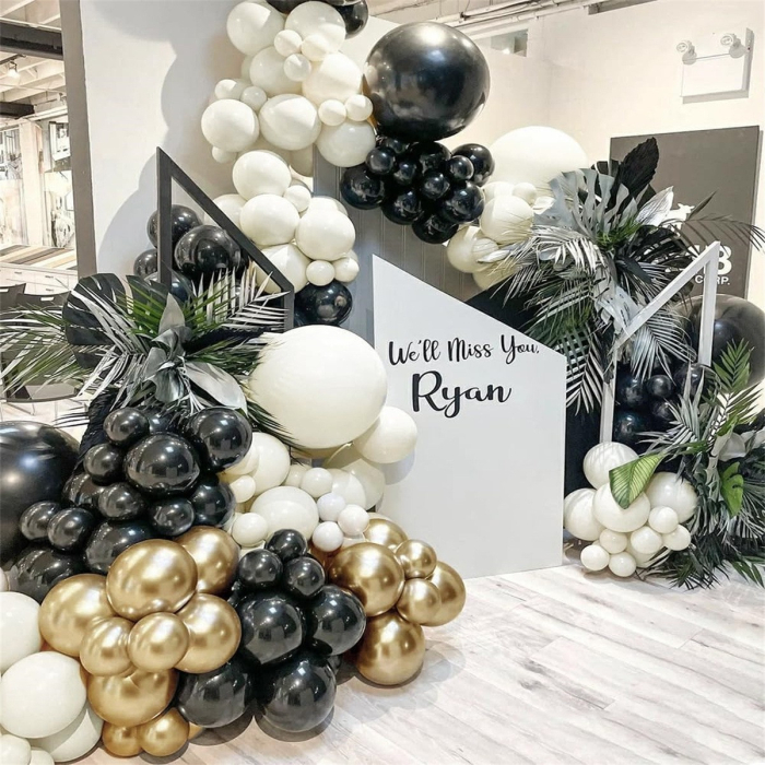 Set 163 Baloane din Latex, , Model Petrecere pentru Arcada, Baloane Party, 12 cm, 30 cm, 45 cm, Negru, Auriu, Alb [2]